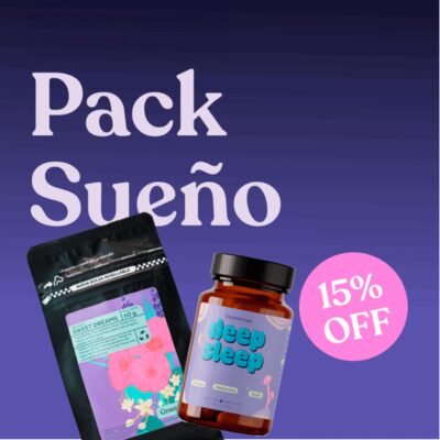 banner pack sueño cbd con gominolas deep sleep para dormir mejor e infusiones de semillas de cáñamo descuento 15 por ciento Greenery420